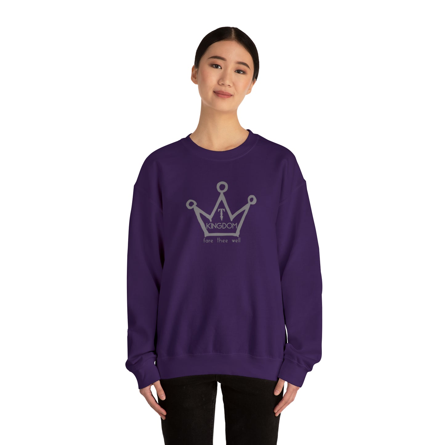 T-Kingdom Adult Sweatshirt Grey Crown Logo Deep Jewels Unisex Heavy Blend™ Crewneck