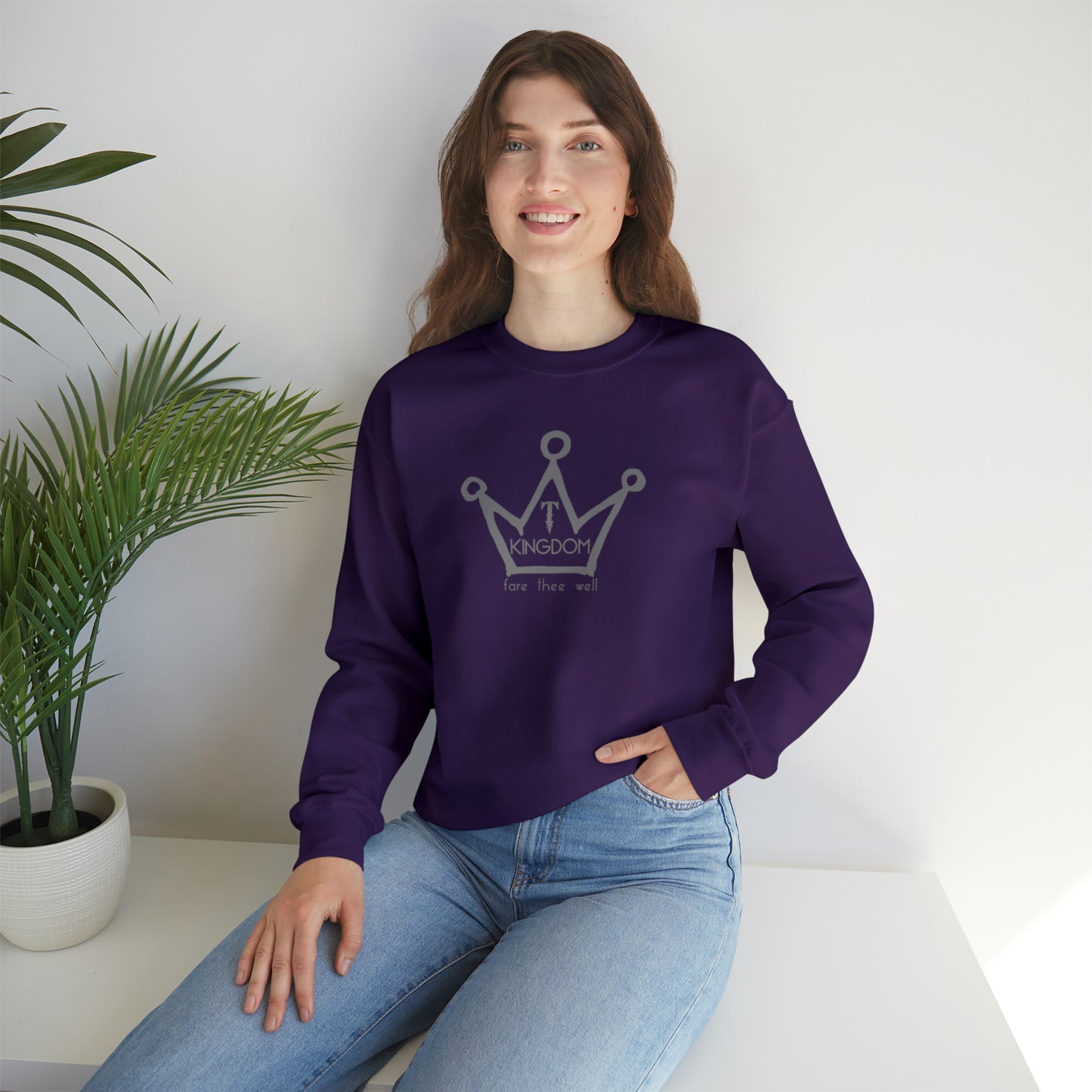 T-Kingdom Adult Sweatshirt Grey Crown Logo Deep Jewels Unisex Heavy Blend™ Crewneck