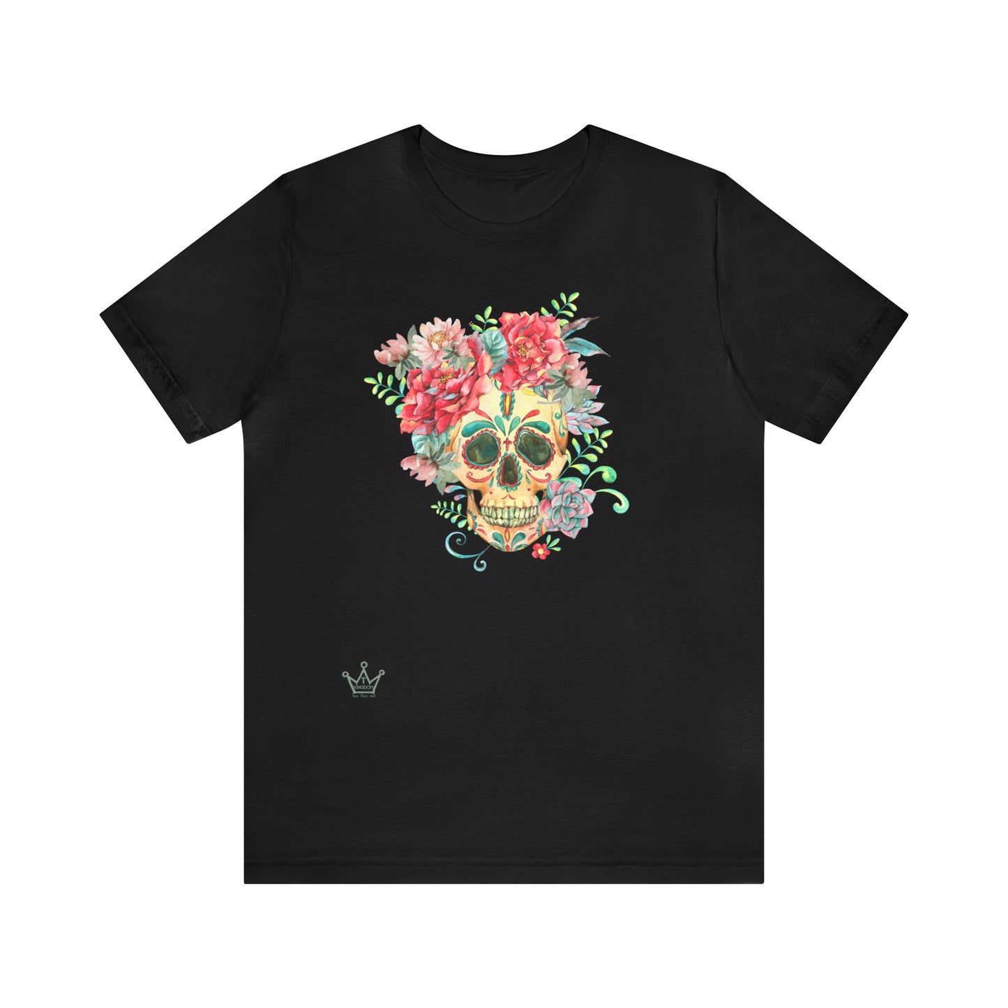 Boho Flower Skull Adult T-Shirt Unisex Jersey Short Sleeve Tee