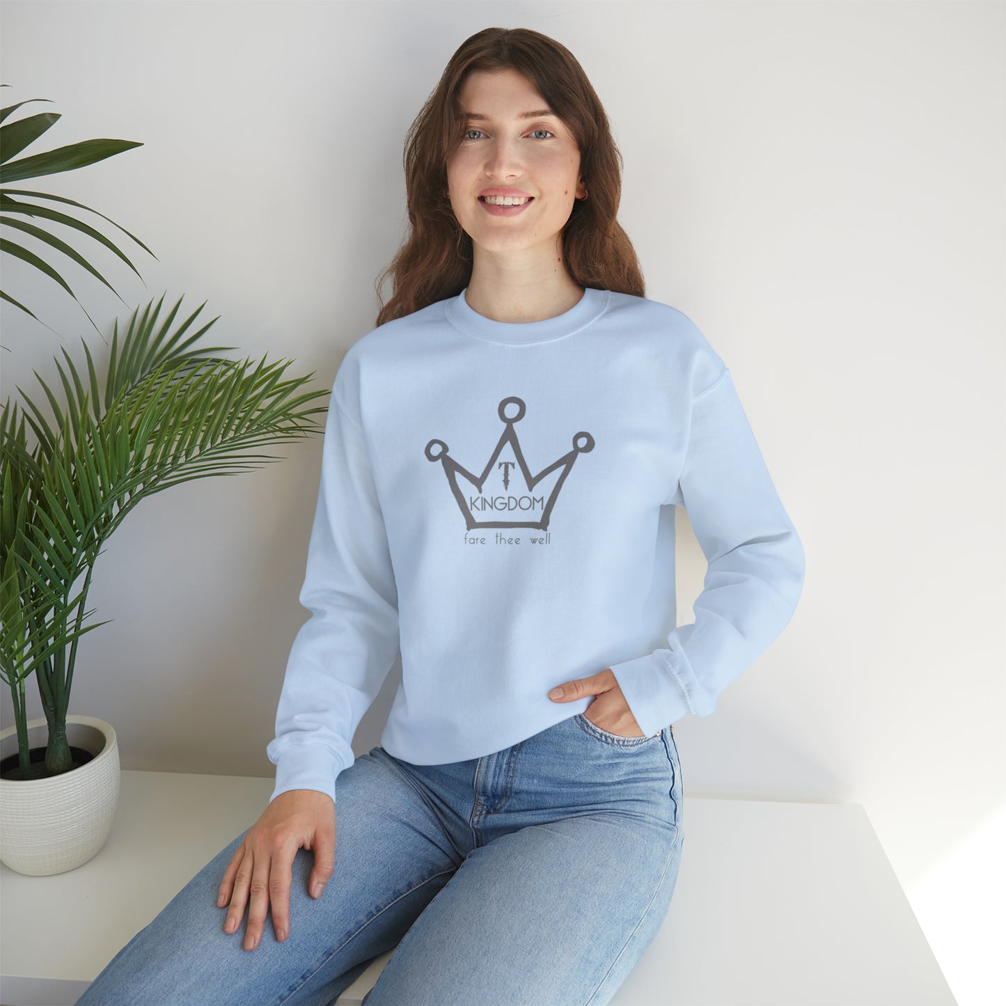 T-Kingdom Adult Sweatshirt Grey Crown Logo Light Jewels Unisex Heavy Blend™ Crewneck