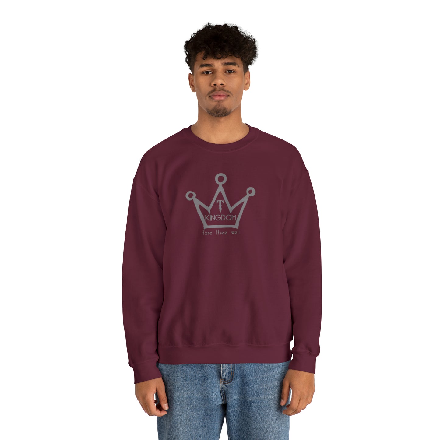 T-Kingdom Adult Sweatshirt Grey Crown Logo Deep Jewels Unisex Heavy Blend™ Crewneck