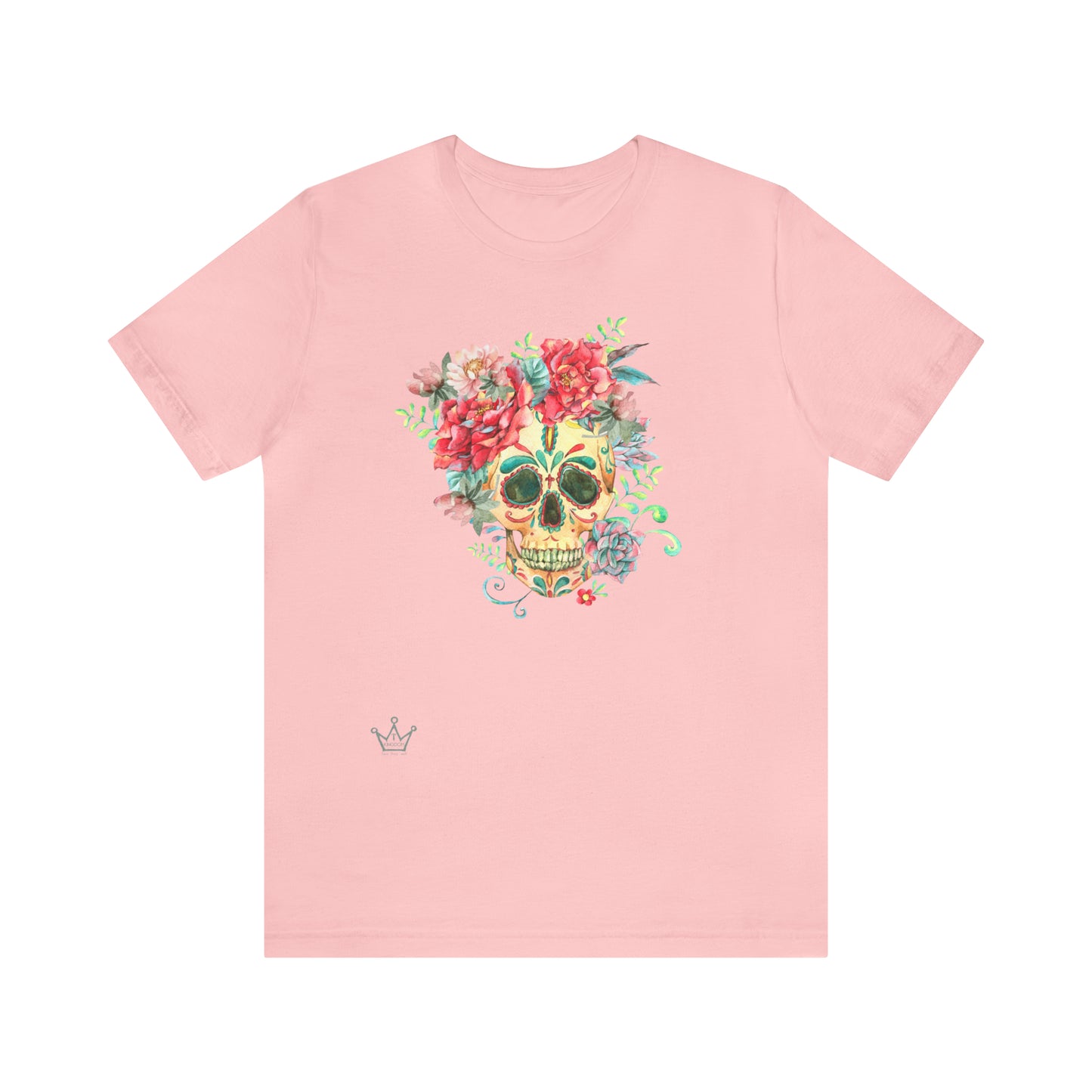 Boho Flower Skull Adult T-Shirt Unisex Jersey Short Sleeve Tee