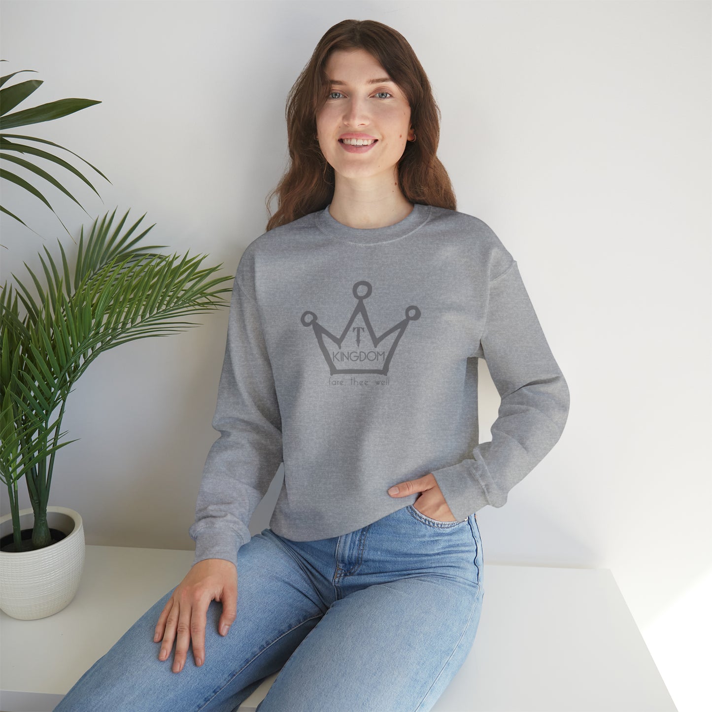 T-Kingdom Adult Sweatshirt Grey Crown Logo Light Jewels Unisex Heavy Blend™ Crewneck