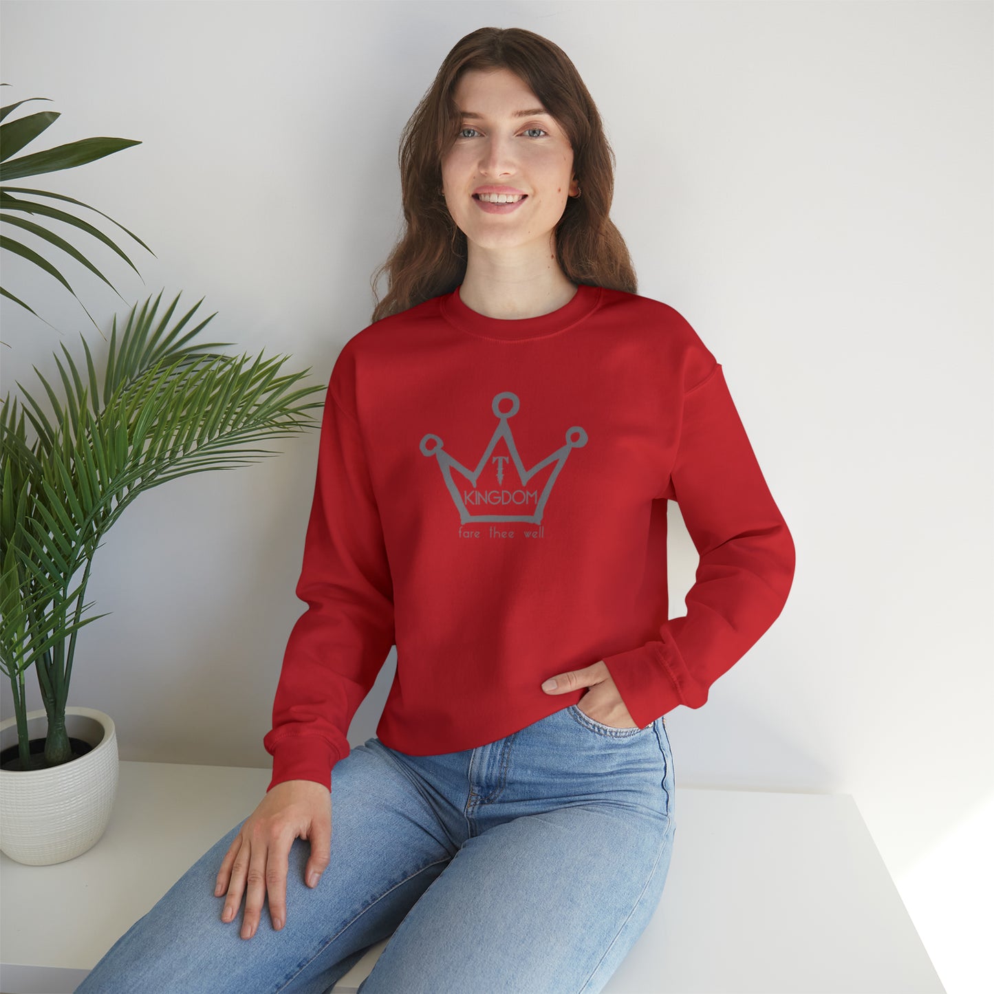 T-Kingdom Adult Sweatshirt Grey Crown Logo Deep Jewels Unisex Heavy Blend™ Crewneck