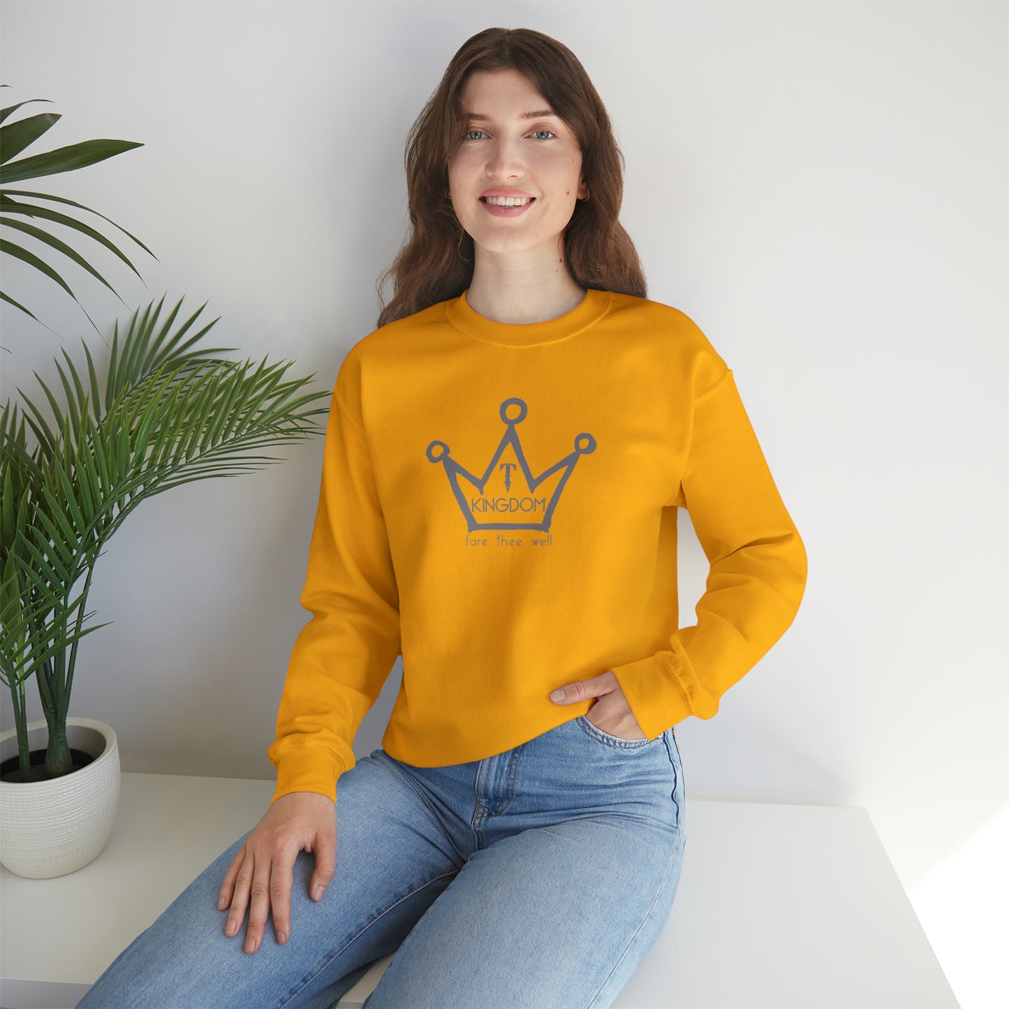 T-Kingdom Adult Sweatshirt Grey Crown Logo Light Jewels Unisex Heavy Blend™ Crewneck