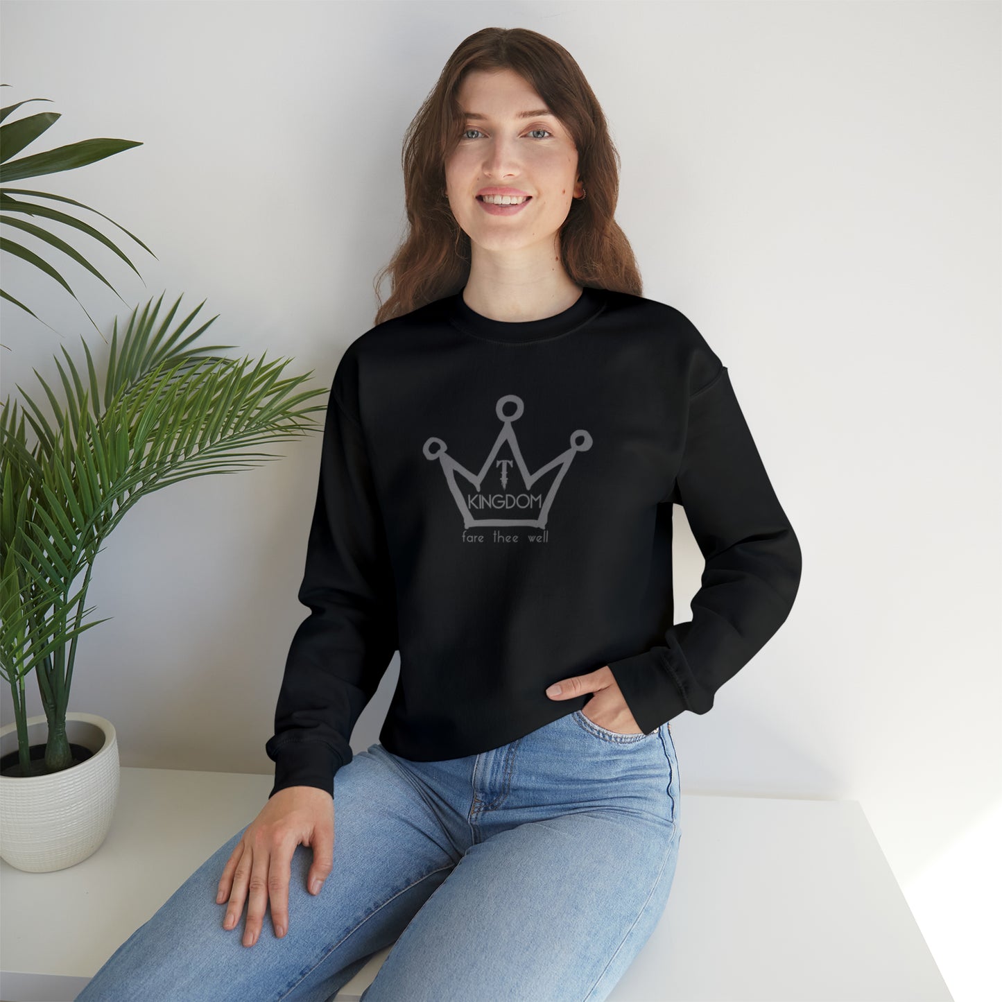 T-Kingdom Adult Sweatshirt Grey Crown Logo Deep Jewels Unisex Heavy Blend™ Crewneck