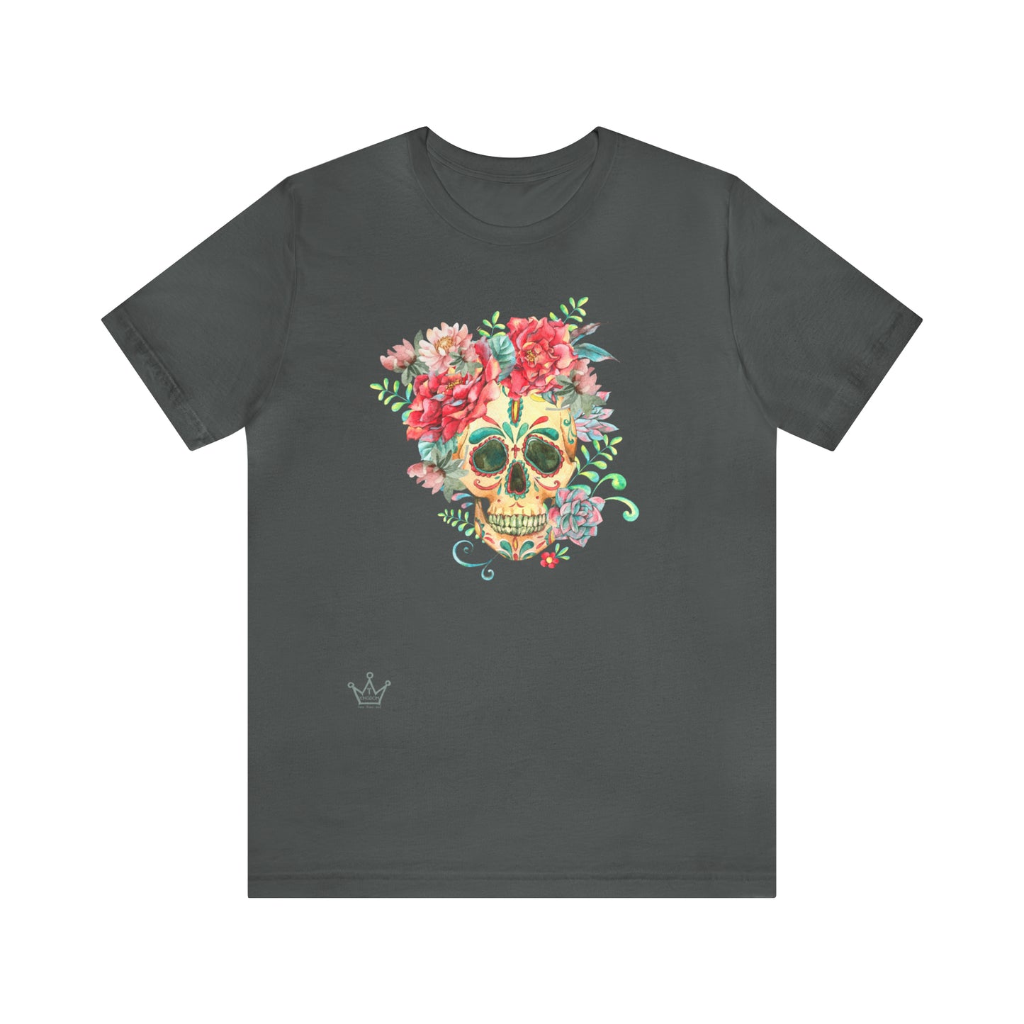 Boho Flower Skull Adult T-Shirt Unisex Jersey Short Sleeve Tee