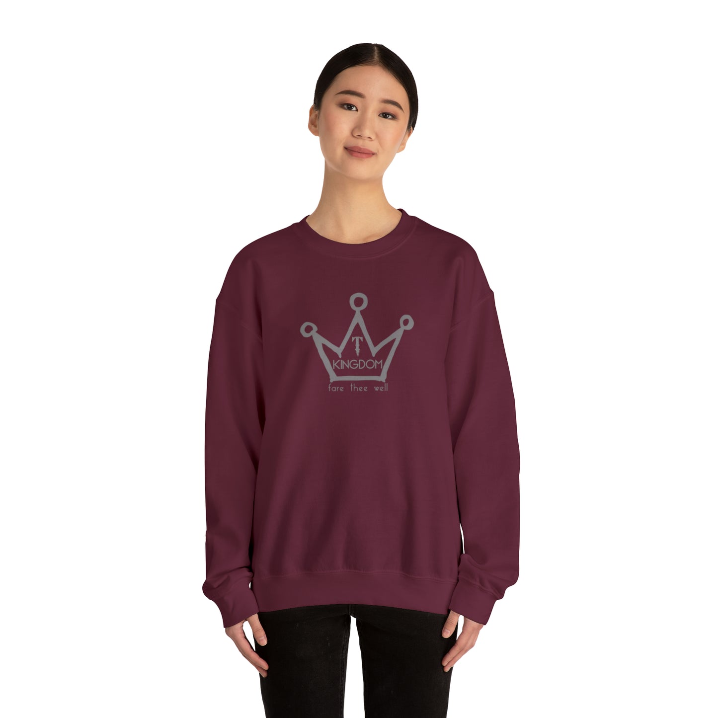 T-Kingdom Adult Sweatshirt Grey Crown Logo Deep Jewels Unisex Heavy Blend™ Crewneck