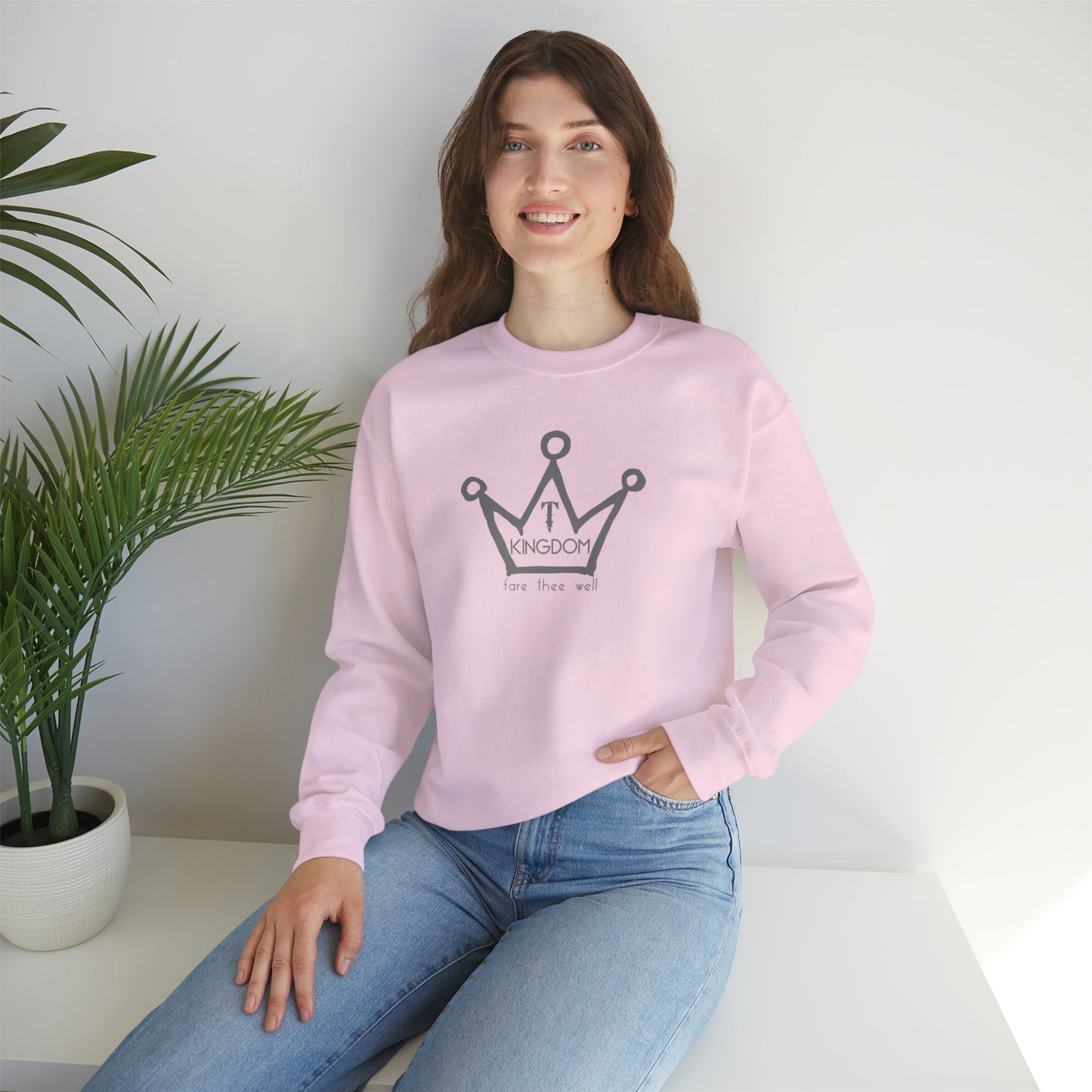 T-Kingdom Adult Sweatshirt Grey Crown Logo Light Jewels Unisex Heavy Blend™ Crewneck