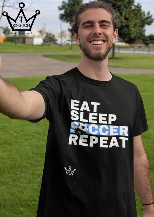 Eat Sleep Soccer Repeat Adult T-Shirt Unisex Jersey Short Sleeve Tee