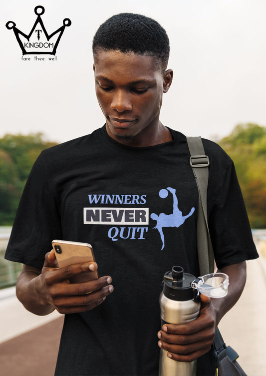 Winners Never Quit Soccer Adult T-Shirt Unisex Jersey Short Sleeve Tee